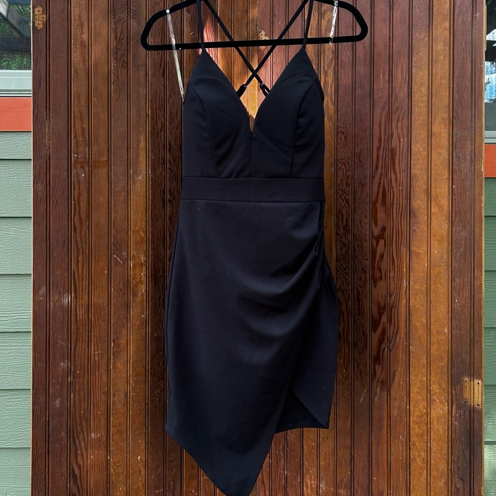 Asymmetric Formal Backless Black Dress